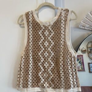 Z Supply Tan and Cream Crochet Tank Top